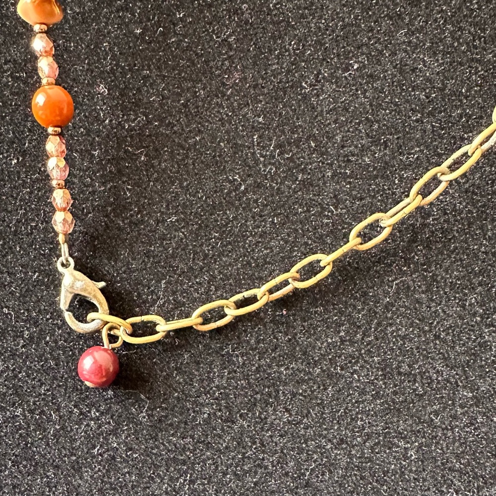 Boho Beaded Earth-tone Necklace with Swarski Crystals - Picture 5 of 6